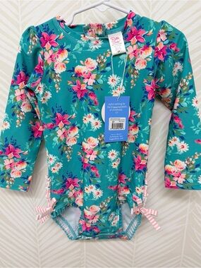 RuffleButts Toddler Long Sleeve Rash Guard Fancy Me Floral 3T NEW Swimsuit
